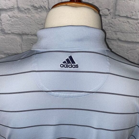 Adidas men XXL clima cool stripe 3 button polo shirt light blue/black - Picture 5 of 12